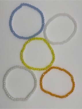 Colorful Beaded Stretch Bracelet Set - Blue, White, Yellow, Orange
